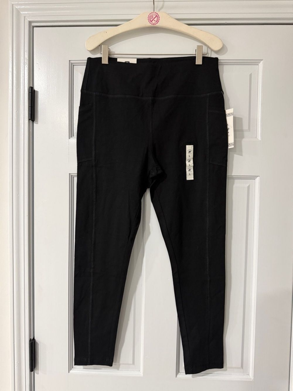 Beverly Hills Polo Club Leggings Womens L Black Side Pockets Flattering Fit BNWT